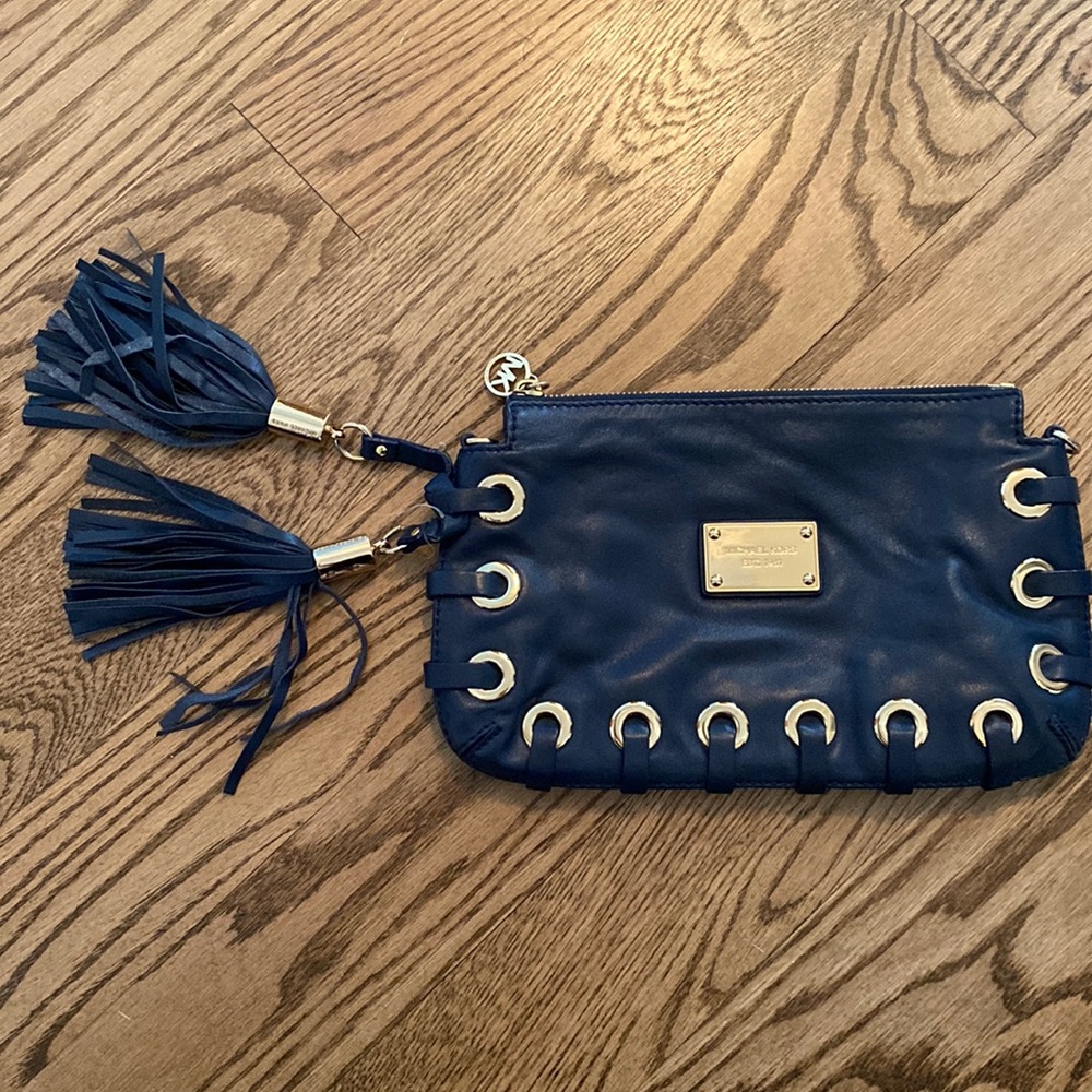 Michael Kris Clutch Blue Leather Bag